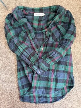 Vintage 2012 Gypsy Warrior Green & Navy Plaid Button-Up Flannel
